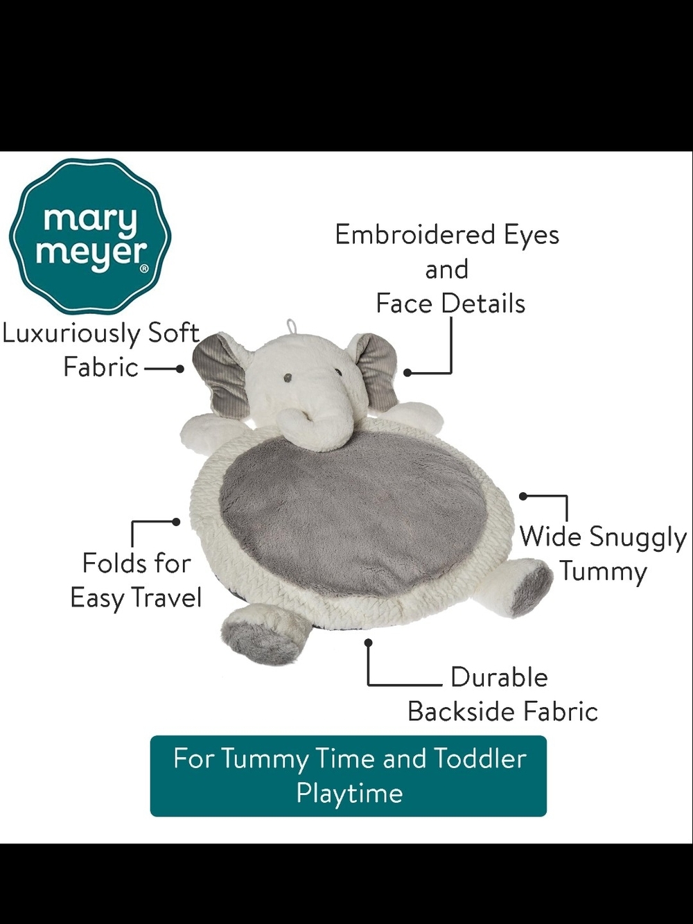 Mary Meyer Gray Elephant Plush Tummy Time Mat